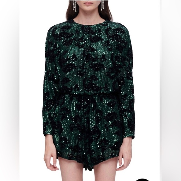 Maje Green and Black Sequin Romper - Picture 1 of 7